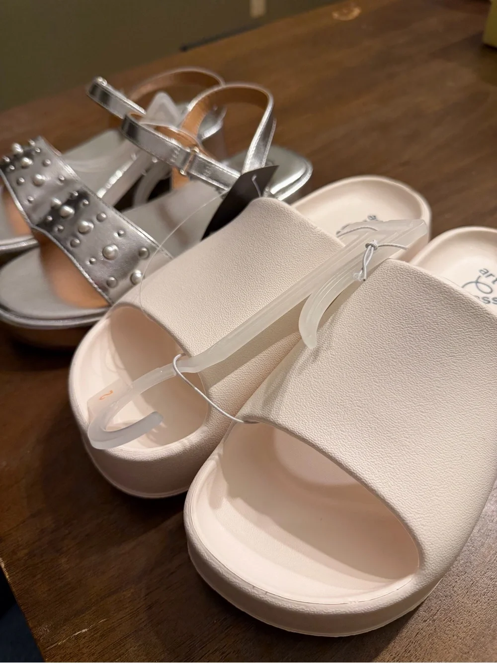 Art Class Metallic Studded Sandal and White Eddie Platform Slide- Size 2 Girls